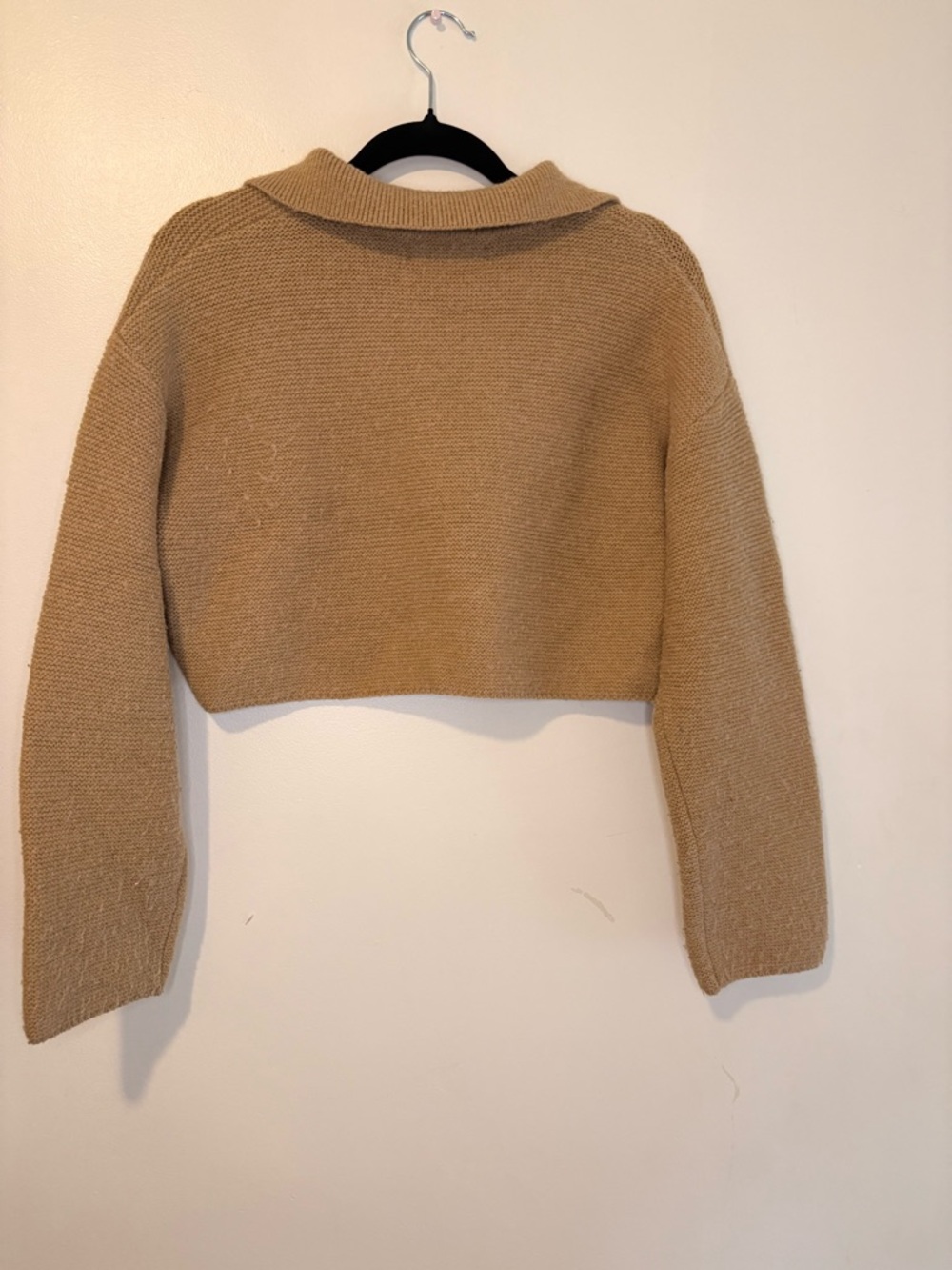 Oak + Fort Cropped Collared Knit Sweater Camel Beige XS Minimalist - Picture 4 of 4